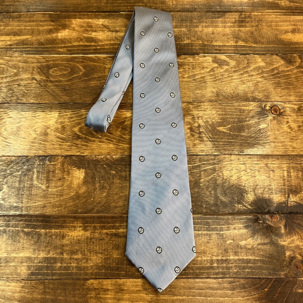 Armata Di Mare Mens Light Blue Nautical Anchor Crest Silk Blend Necktie Italy